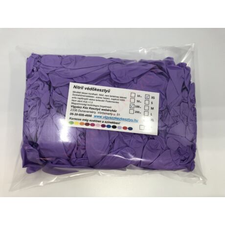 100 db-os sötét lila nitril védőkesztyű tasakos kiszerelésben